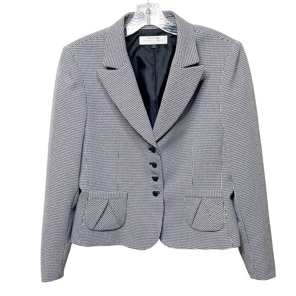 Tahari Arthur S. Levine Black and White Houndstooth Blazer Jacket Women’s Sz 12P - Picture 1 of 8